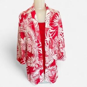 Vintage 70s Mardi Modes 1 pc‎ Top Red White Tropical Retro Palm Print Womens M
